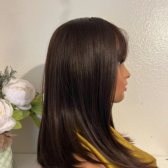 Dark Brown Short Wig With Bangs 16” - Picture 5 of 11